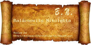 Balázsovits Nikoletta névjegykártya